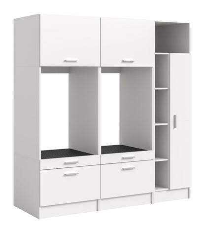 Waschmaschinenschrank-Set in Weiß, mit zwei Klappen, Schubladen und offenen Fächern