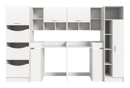 Waschmaschinenschrank-Set, Frontansicht mit großen Öffnungen und seitlichen Regalen, weiß.