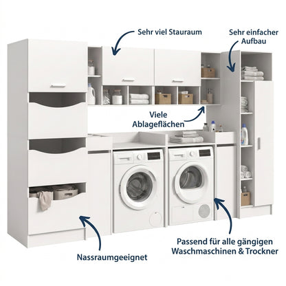 Waschmaschinenschrank-Set mit vielen Ablagefächern, passend für Waschmaschine und Trockner