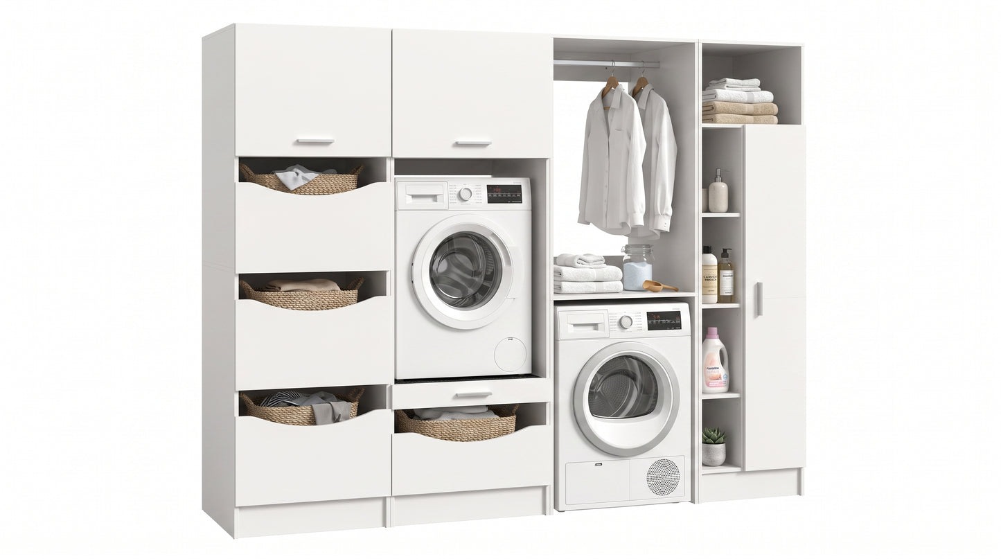 Homes & Jones Waschmaschinenschrank-Set (4-tlg.) in Weiß, offene Fächer und Türschränke
