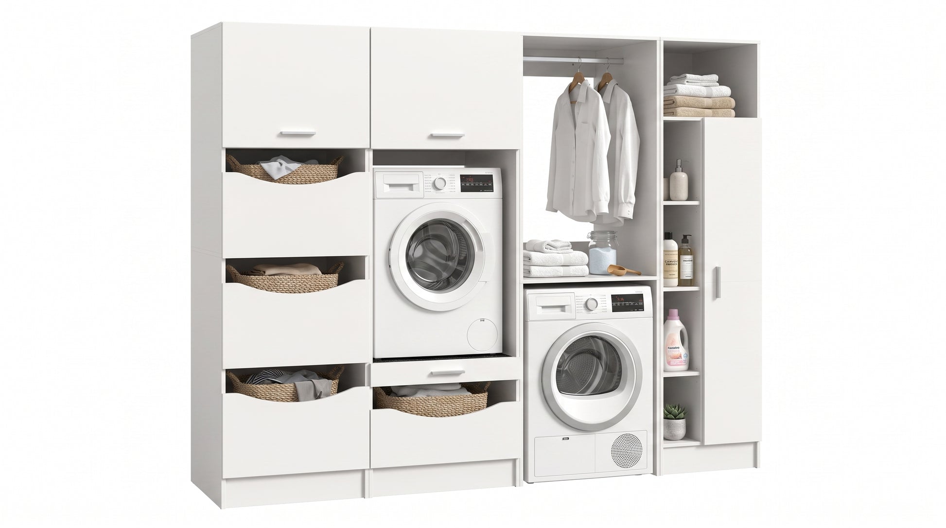 Homes & Jones Waschmaschinenschrank-Set (4-tlg.) in Weiß, offene Fächer und Türschränke