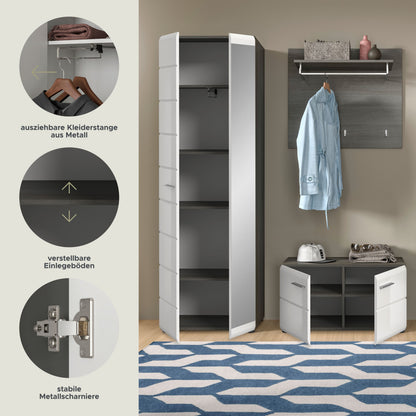 Homes & Jones Garderobenset 3 -tlg.,weiß Hochglanz Fronten, Flurmöbelset, Diele