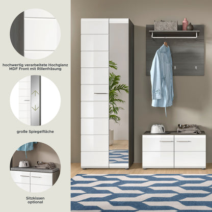 Homes & Jones Garderobenset 3 -tlg.,weiß Hochglanz Fronten, Flurmöbelset, Diele