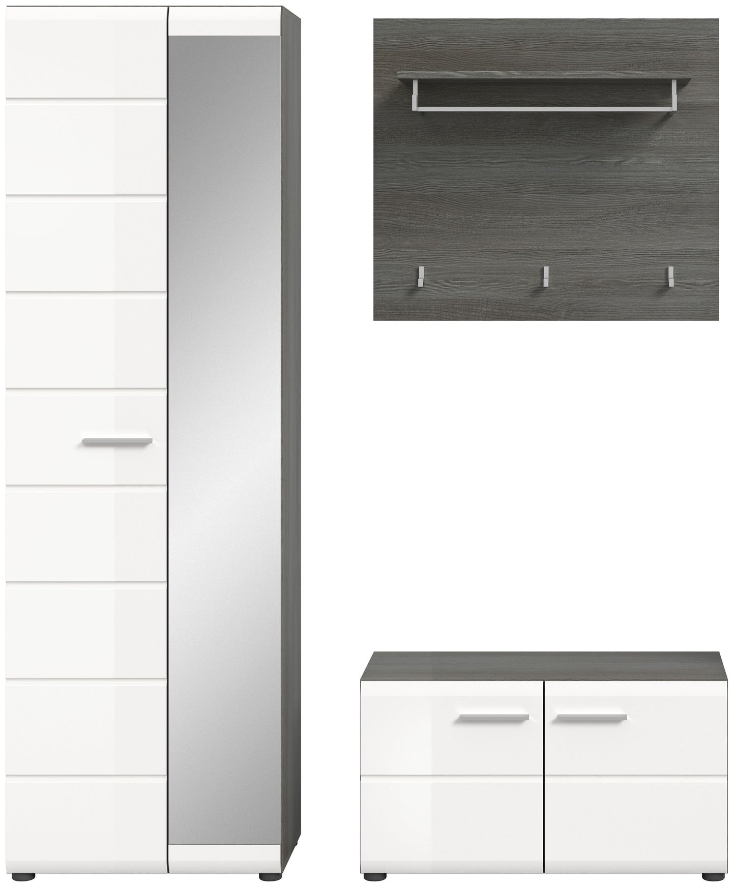 Homes & Jones Garderobenset 3 -tlg.,weiß Hochglanz Fronten, Flurmöbelset, Diele