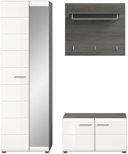 Homes & Jones Garderobenset 3 -tlg.,weiß Hochglanz Fronten, Flurmöbelset, Diele