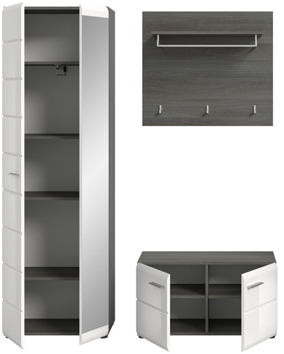 Homes & Jones Garderobenset 3 -tlg.,weiß Hochglanz Fronten, Flurmöbelset, Diele
