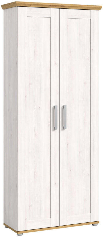 Homes & Jones Landhaus-Garderobenhochschrank mit zwei Türen und Metallgriffen