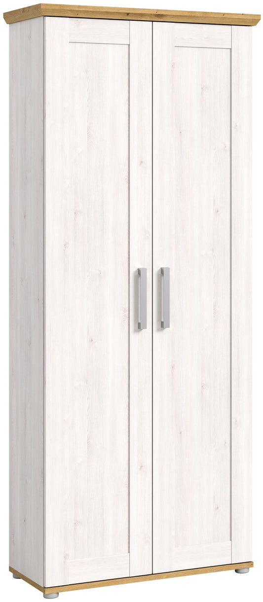 Homes & Jones Landhaus-Garderobenhochschrank mit zwei Türen und Metallgriffen