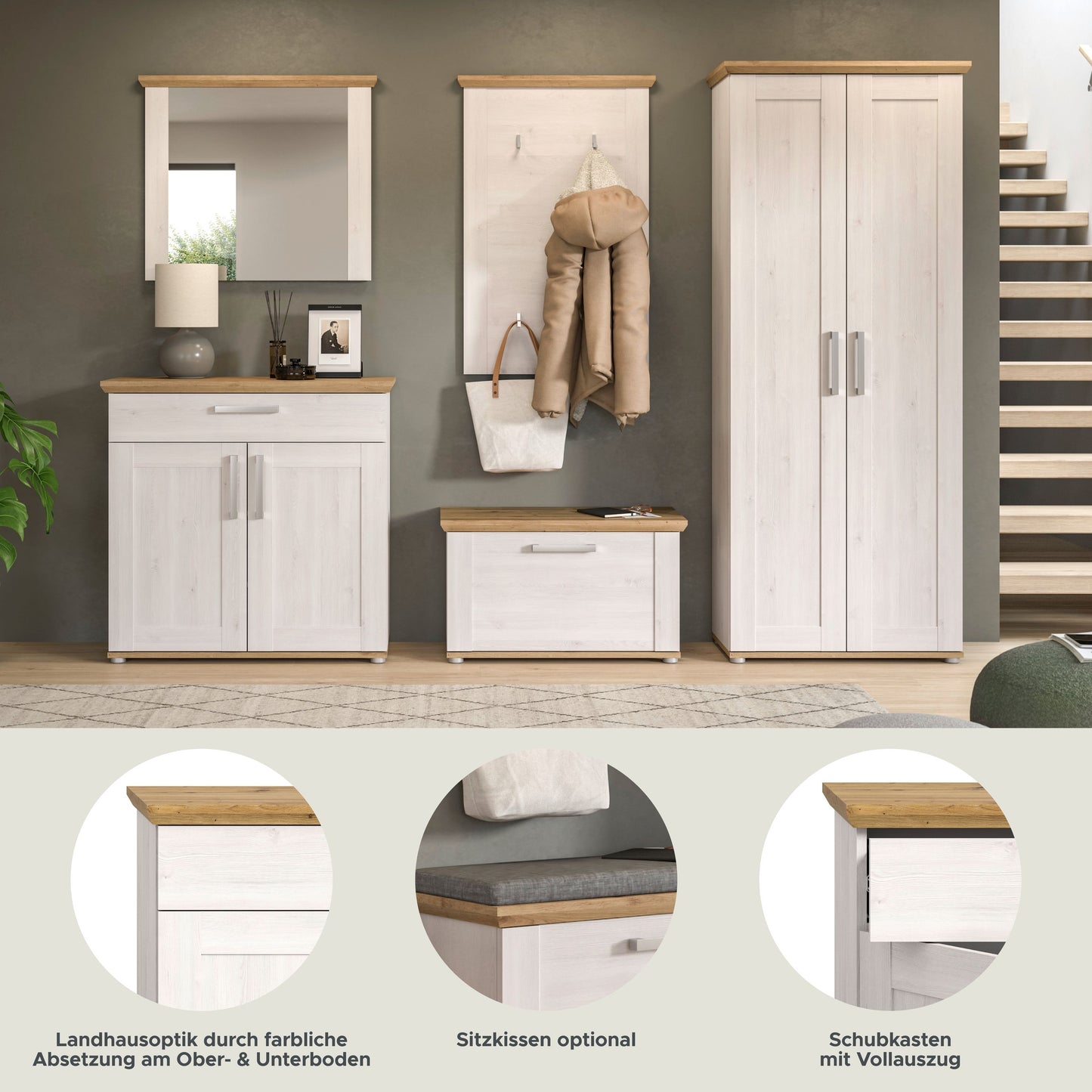 Homes & Jones Garderobe 5tlg. Set Garderobenkombination im Landhausstil