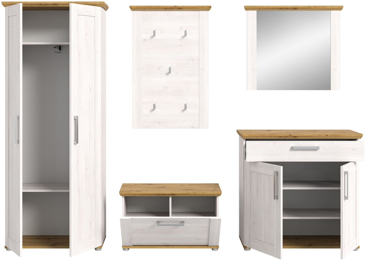 Homes & Jones Garderobe 5tlg. Set Garderobenkombination im Landhausstil