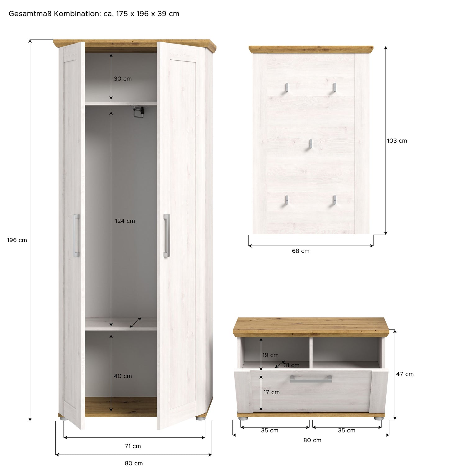 Ensemble de meubles d'entrée Verona 3 pcs. 194 x 37 x 171 cm