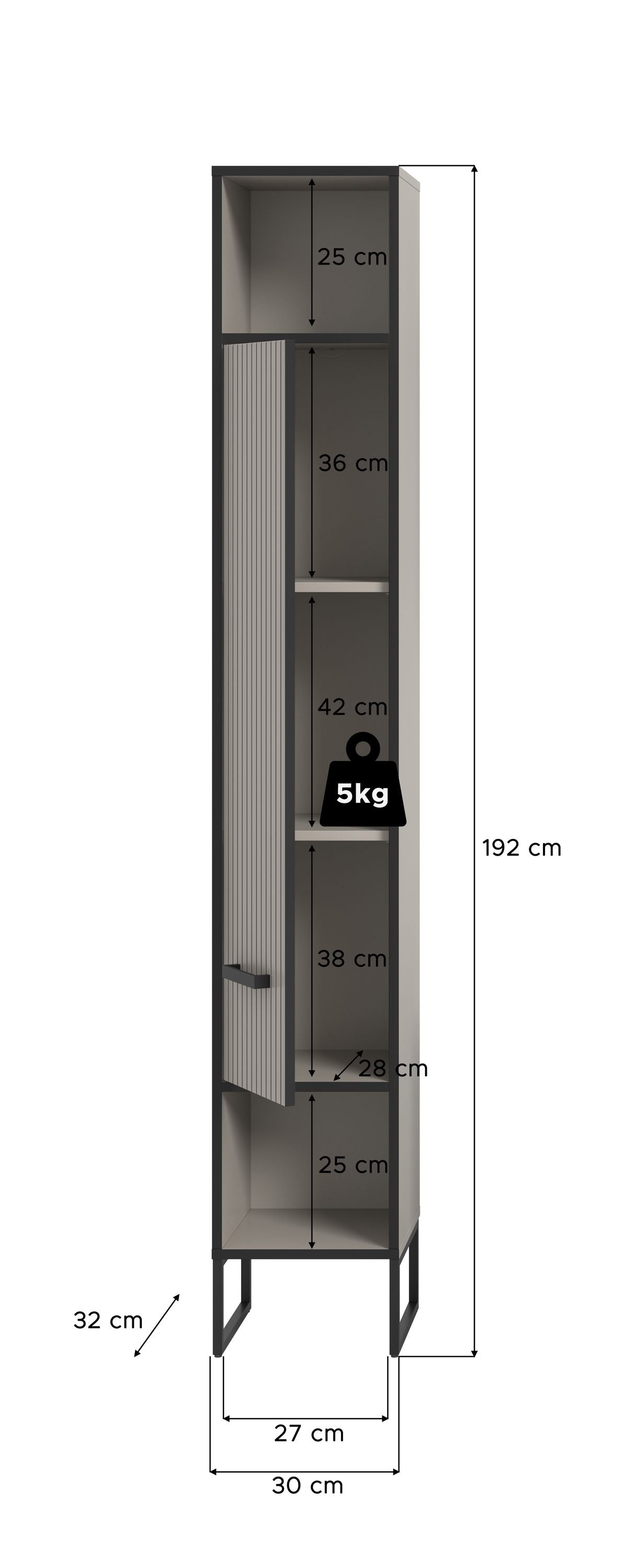 Schmaler Hochschrank mit Kufen, Maßen & Innenablagen, anthrazit Gestell