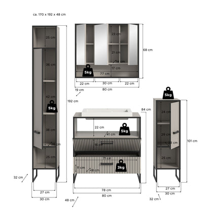 Ensemble de salle de bain Bagno 4 pièces 170 x 192 x 48 cm