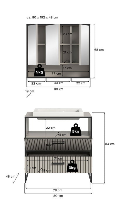 Ensemble de salle de bain Bagno 2 pièces 80 x 192 x 48 cm