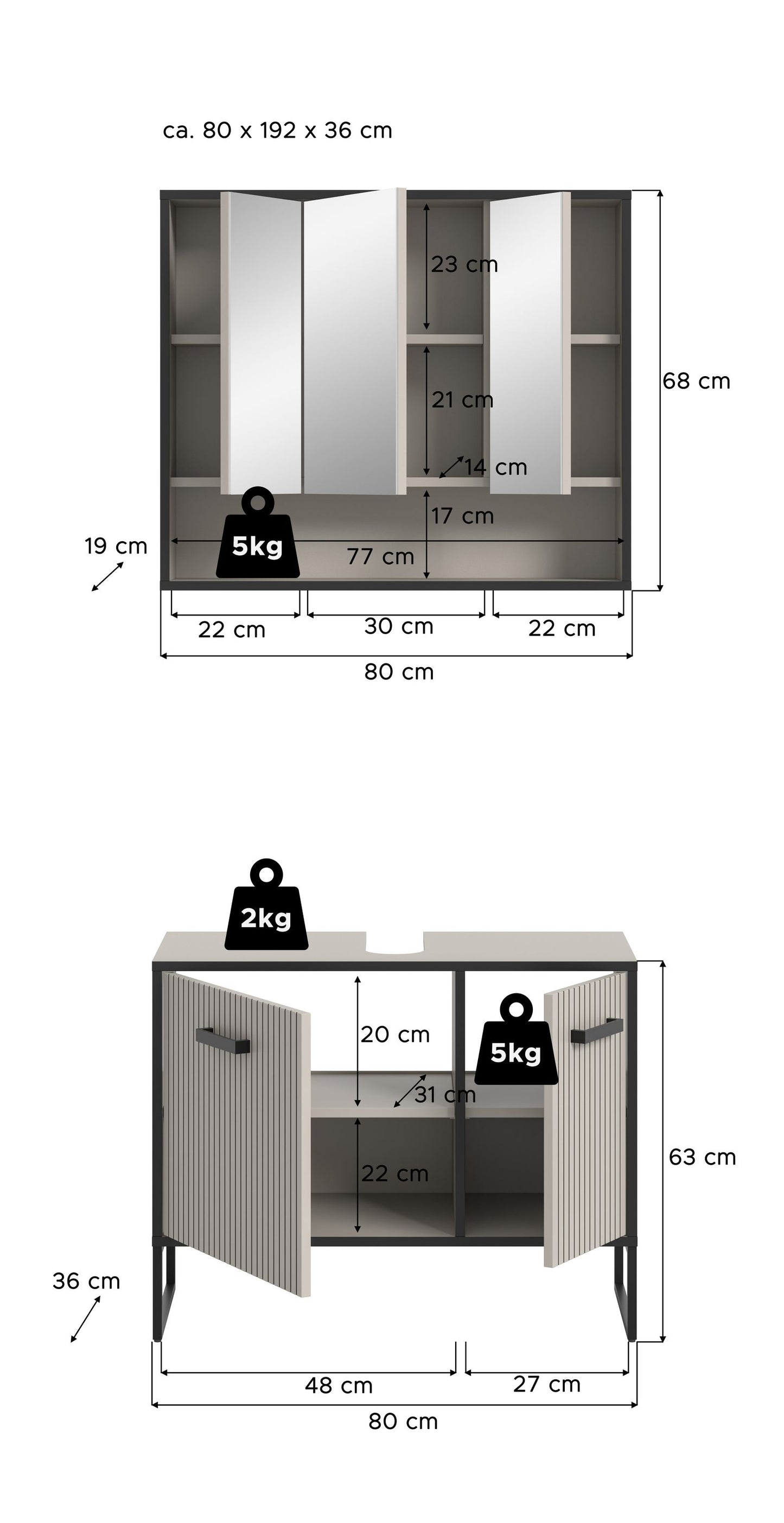 Ensemble de salle de bain Bagno 2 p. 80 x 192 x 36 cm