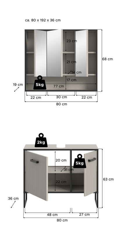 Ensemble de salle de bain Bagno 2 p. 80 x 192 x 36 cm