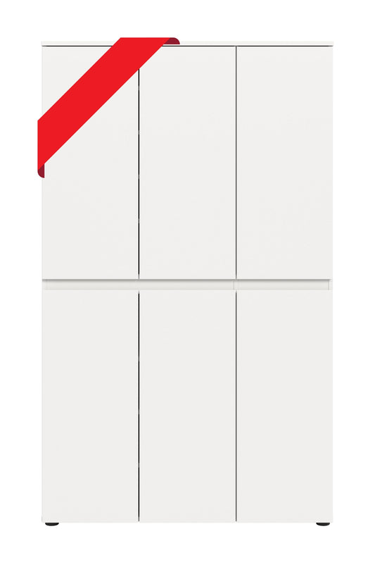 Universalschrank 105 cm, weißer Korpus mit 6 Türen und schmalen Griffen
