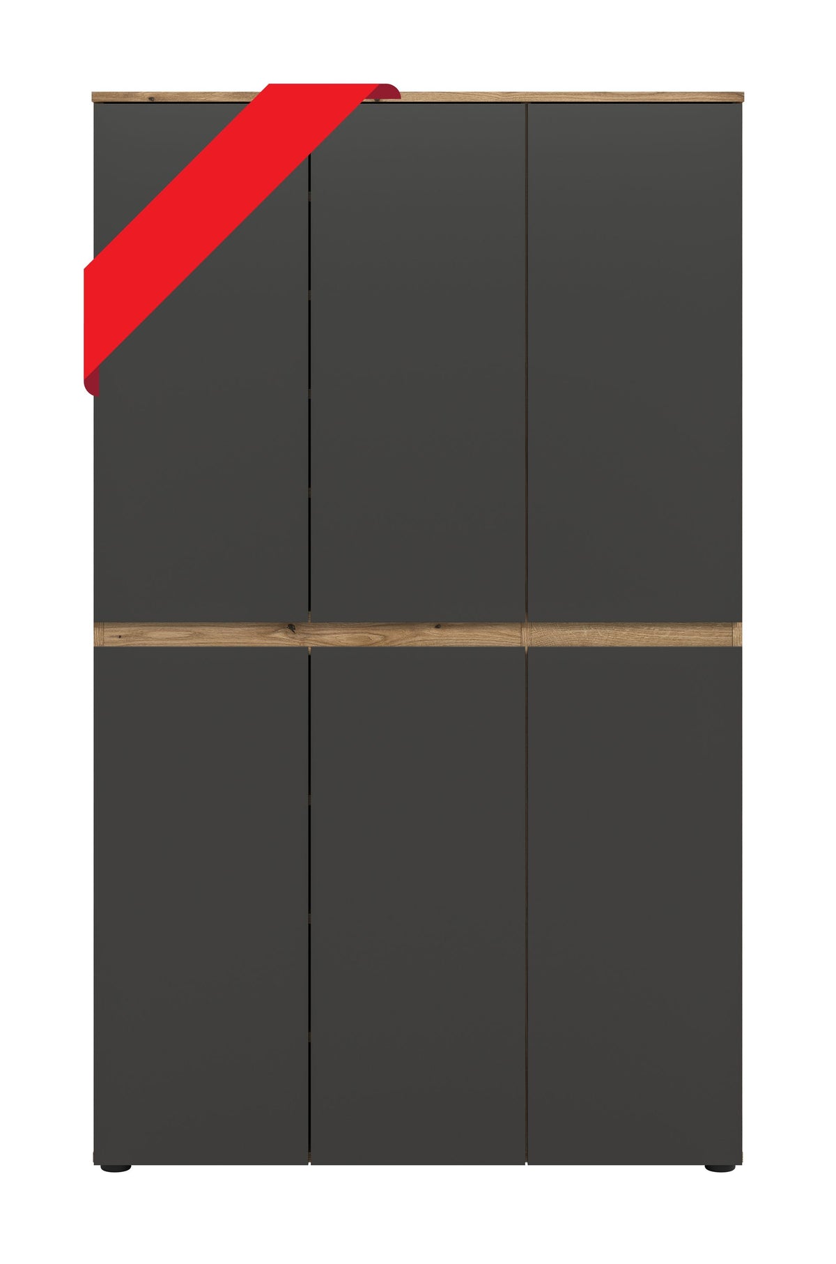 Universalschrank 105 cm, anthrazit mit Eiche-Optik-Absetzungen und 6 Türen