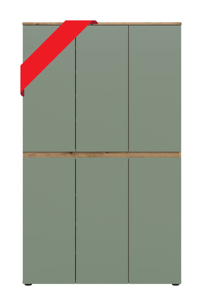 Universalschrank 105 cm, Smoke-Green mit Eiche-Optik-Absetzungen und 6 Türen