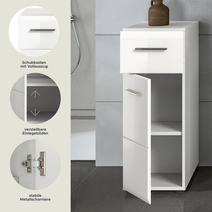 Badezimmerkommode mit Vollauszug-Schublade, verstellbaren Einlegeböden und Metallscharnieren