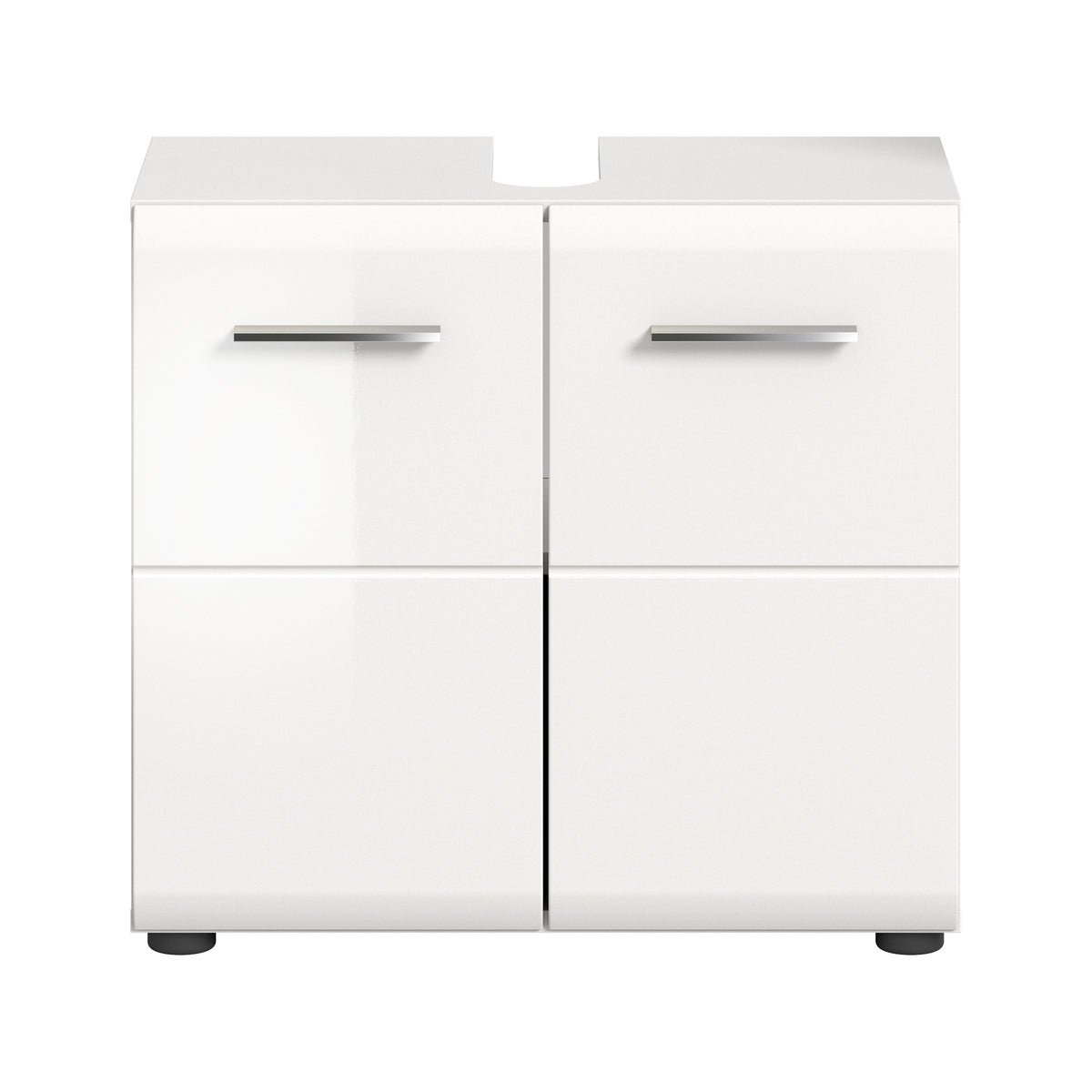 Waschbeckenunterschrank 60 cm, weiß, geschlossene Türen und Schubladen mit Griffen
