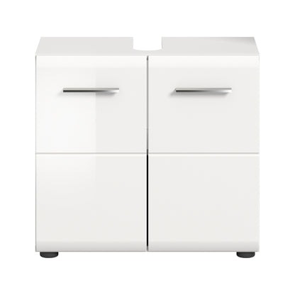 Waschbeckenunterschrank 60 cm, weiß, geschlossene Türen und Schubladen mit Griffen