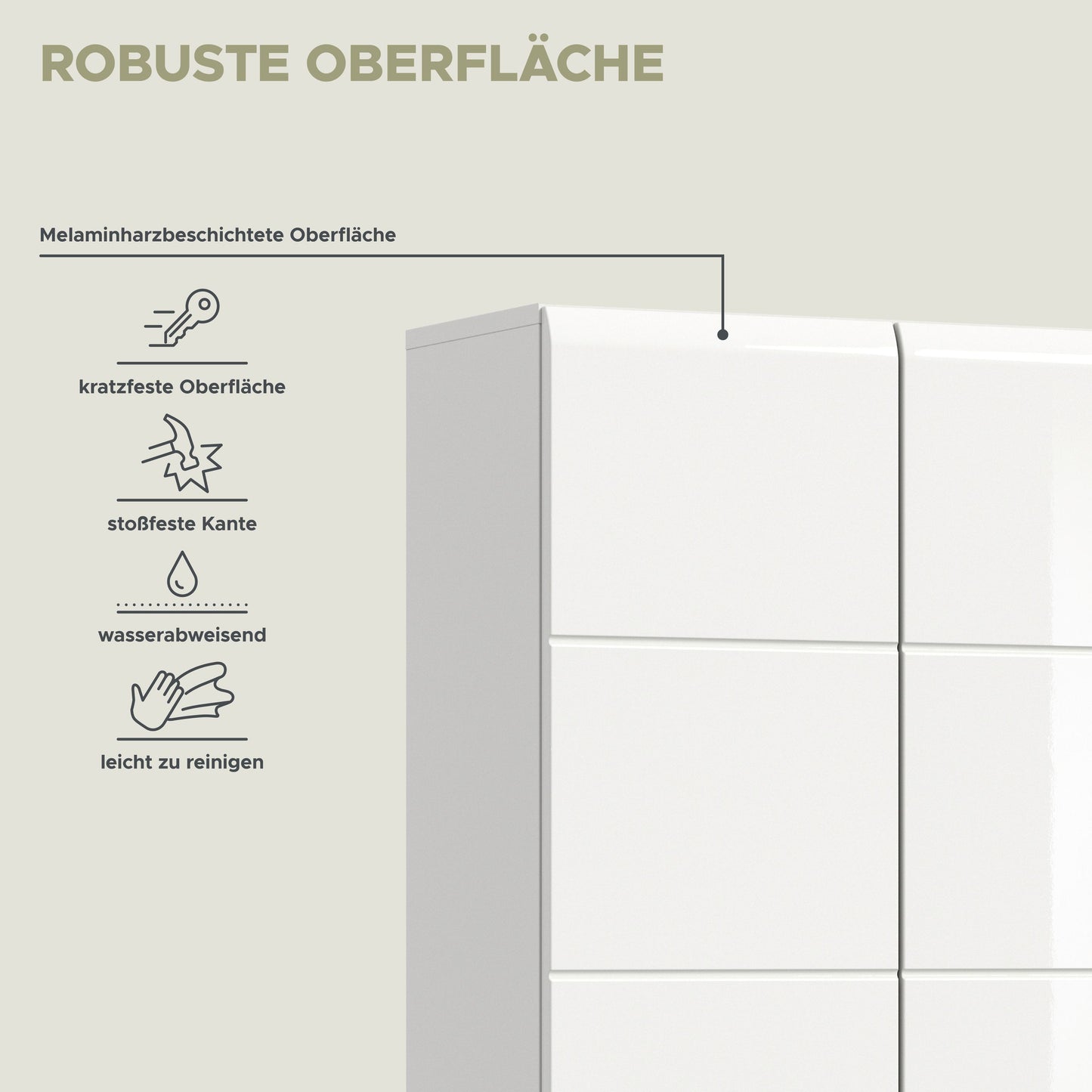 Homes & Jones Badezimmerhochschrank breit mit weißen Fronten und Einlegefächern
