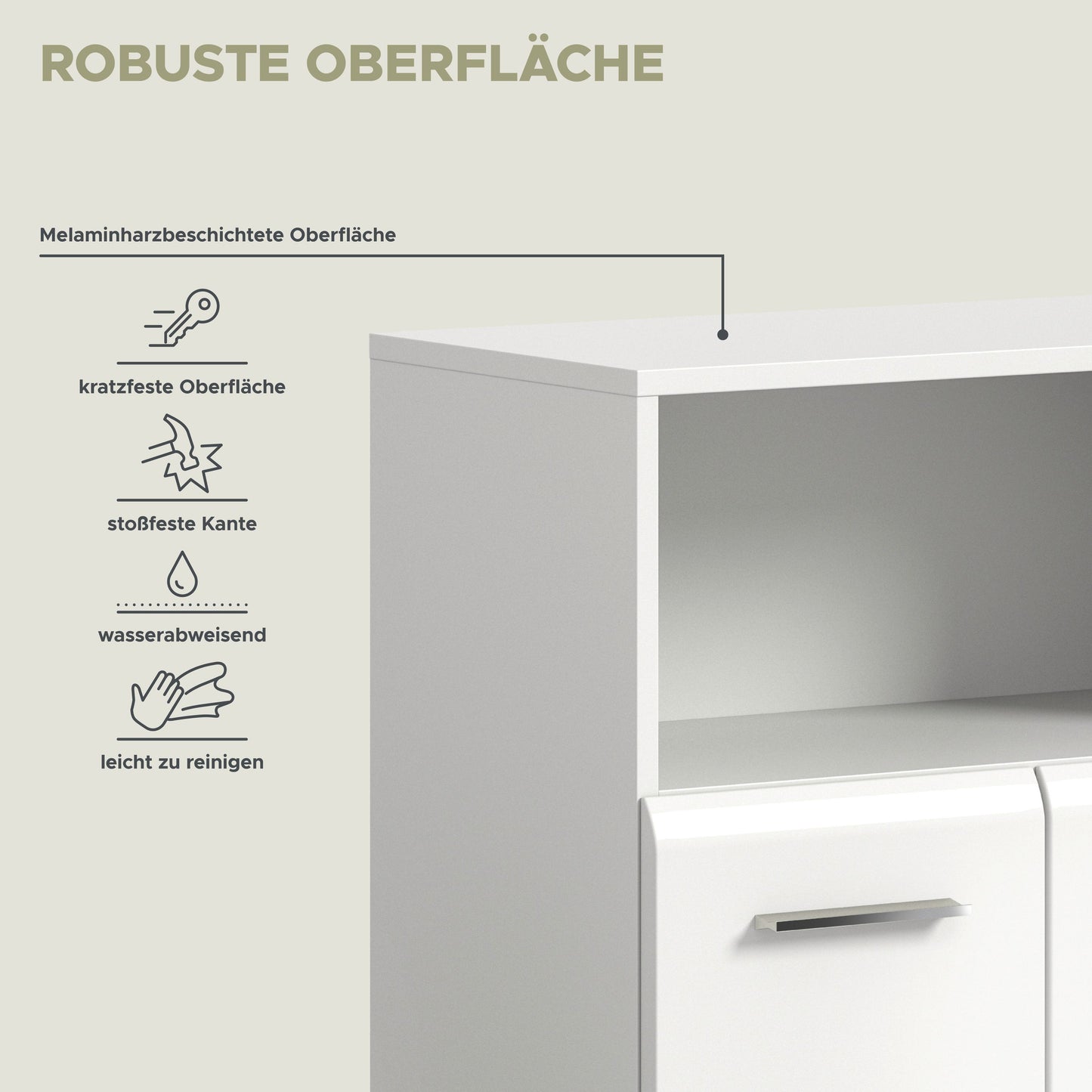 Weißer Badschrank mit robuster, glatter Oberfläche