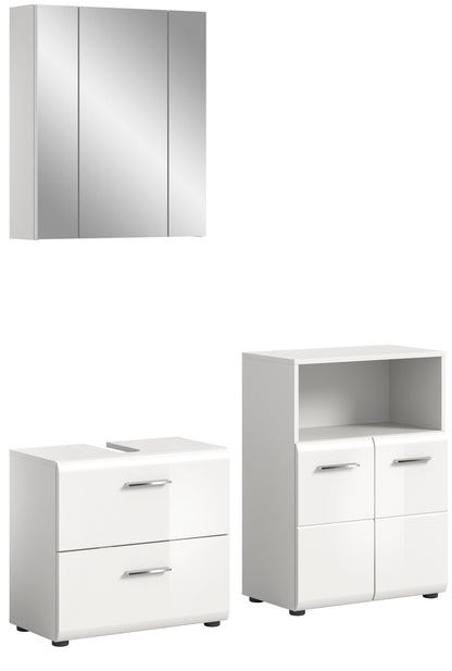 Badezimmer-Set mit spiegelndem Unterschrank und zwei Türen, weiß