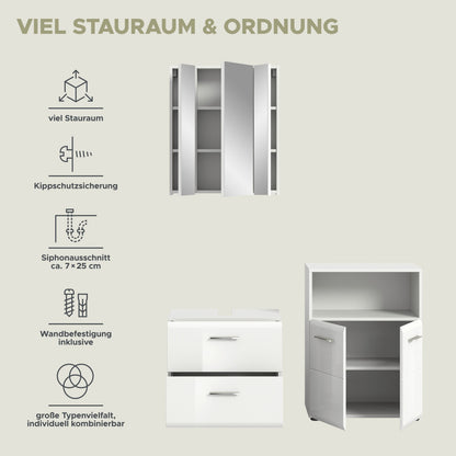 Badezimmermöbel-Set, weiß: Spiegelschrank und Waschkommode mit Ablagefach