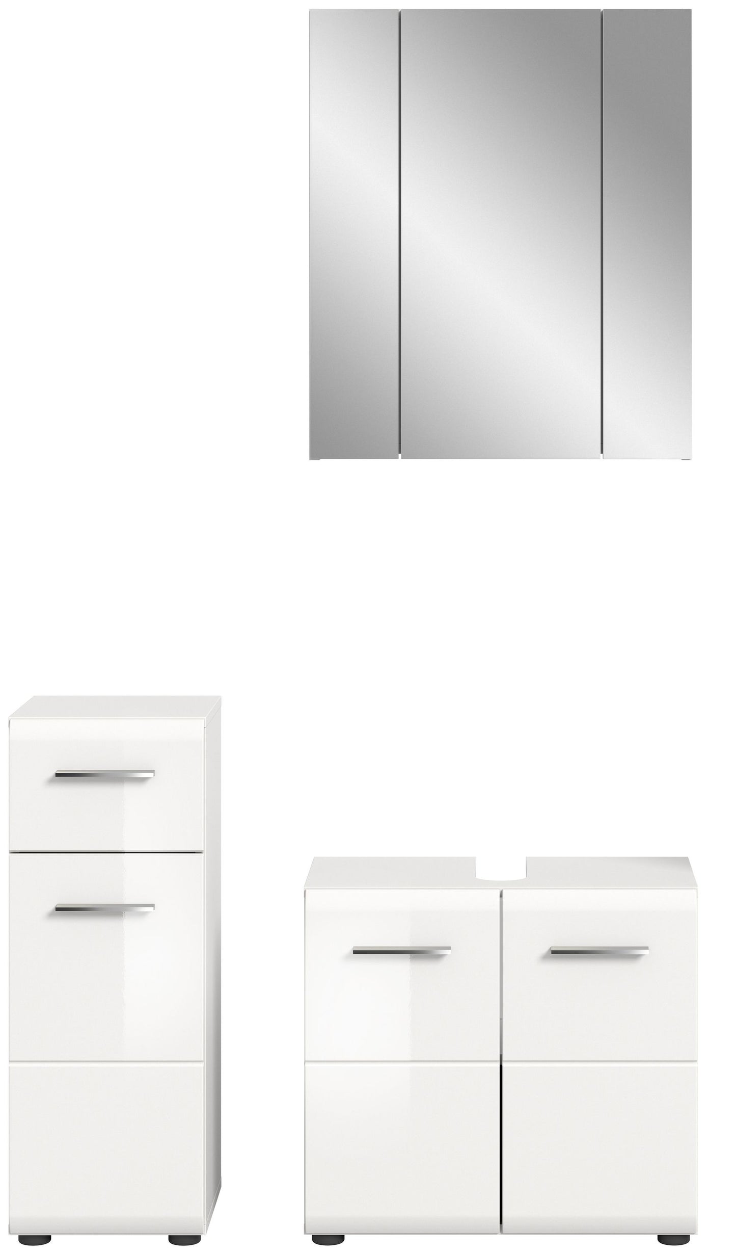 Badmöbel-Set in Weiß: Spiegelschrank und Waschtischunterschrank mit Schubladen