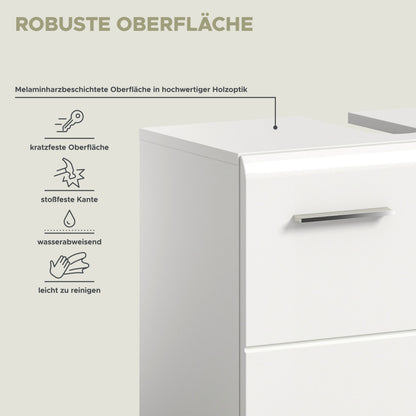 Badmöbel-Oberfläche: wasserabweisend und leicht zu reinigen, Frontdetail in Weiß