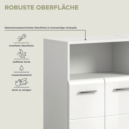 Badmöbelset mit offenem Fach und Schubkästen, hellgraue Front, Melaminoberfläche