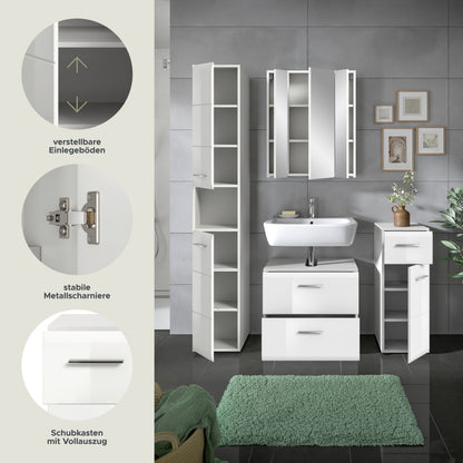Badezimmermöbel-Set mit Hochschrank, Spiegelschrank und Schubladen mit Vorzug