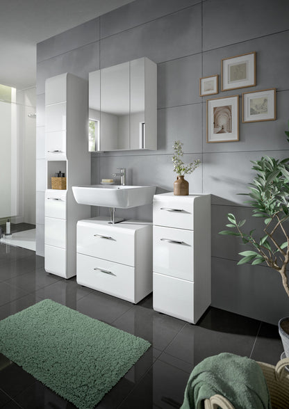 Badezimmermöbel-Set mit Waschtisch, Unterschrank und Hochschrank in Weiß