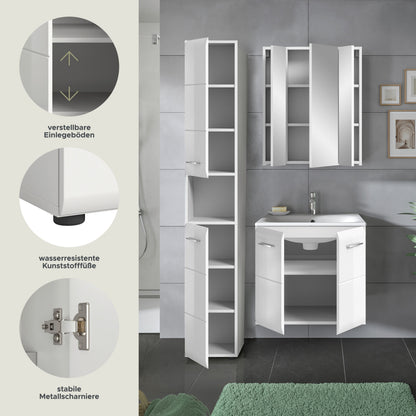 Badmöbel-Set mit Hochschrank und Waschtischunterschrank, Spiegelschrank mit offenen Türen