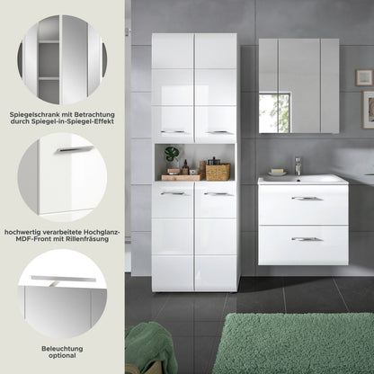 Badmöbel-Set mit Spiegelschrank und weißem Waschtischunterschrank, Schubfächern