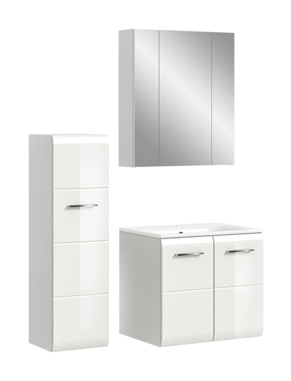 Badezimmer-Set (4-tlg.) mit Hochschrank, Waschtischunterschrank und Spiegel, weiß