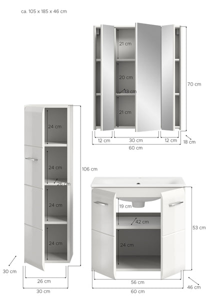 Badezimmer-Set (4-tlg.) mit offenem Hochschrank und Waschtischunterschrank, weiß