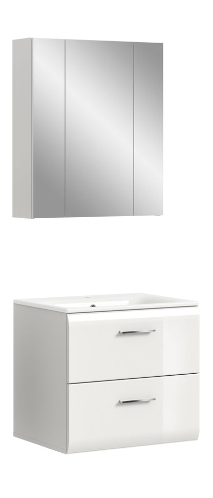 Spiegelschrank mit drei Flügeltüren, rahmenlos, weiß-silber