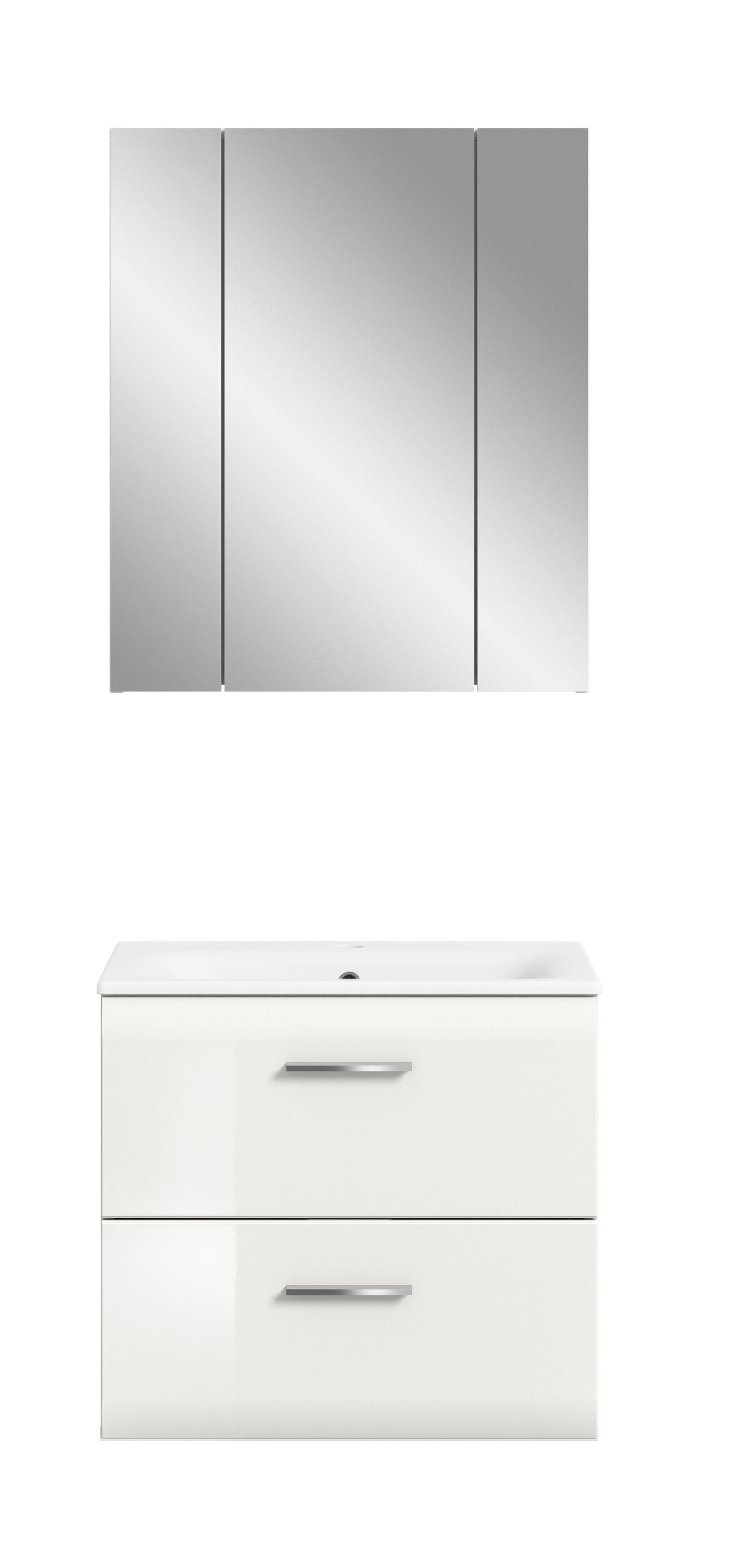 Spiegelschrank und Waschtisch-Unterschrank mit zwei Schubladen, weiß