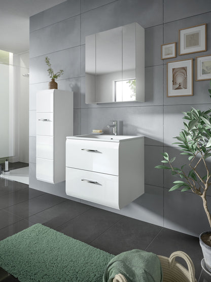 Badezimmer-Waschtischunterschrank mit zwei Schubladen und Spülbecken, weiß