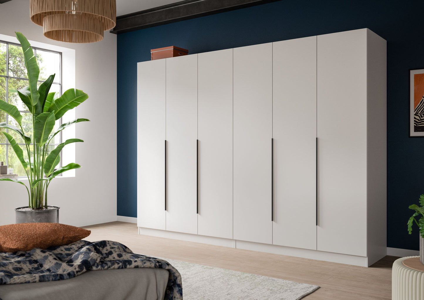 Homes & Jones Kleiderschrank 2-tlg. in Weiß, Front mit sechs Griffleisten