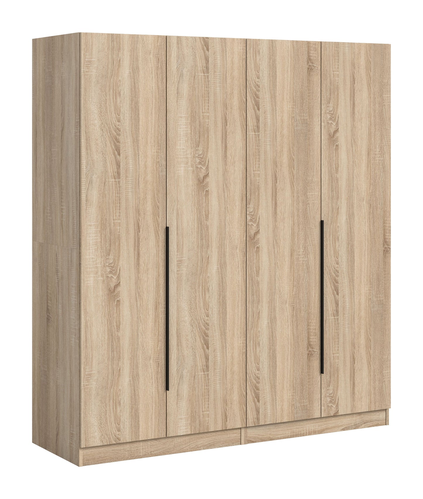 2-tlg. Universalschrank mit Holzdekor, vier Drehtüren und schwarzen Griffleisten