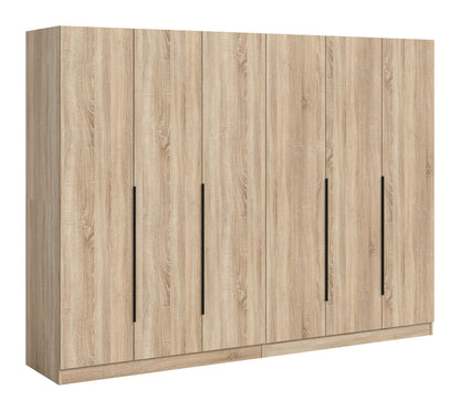 Homes & Jones Kleiderschrank 2-tlg. in Holzoptik, sechs Türen mit schwarzen Griffleisten