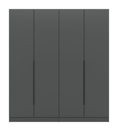2-tlg. Universalschrank in Dunkelgrau mit vier Drehtüren, schwarze Griffleisten