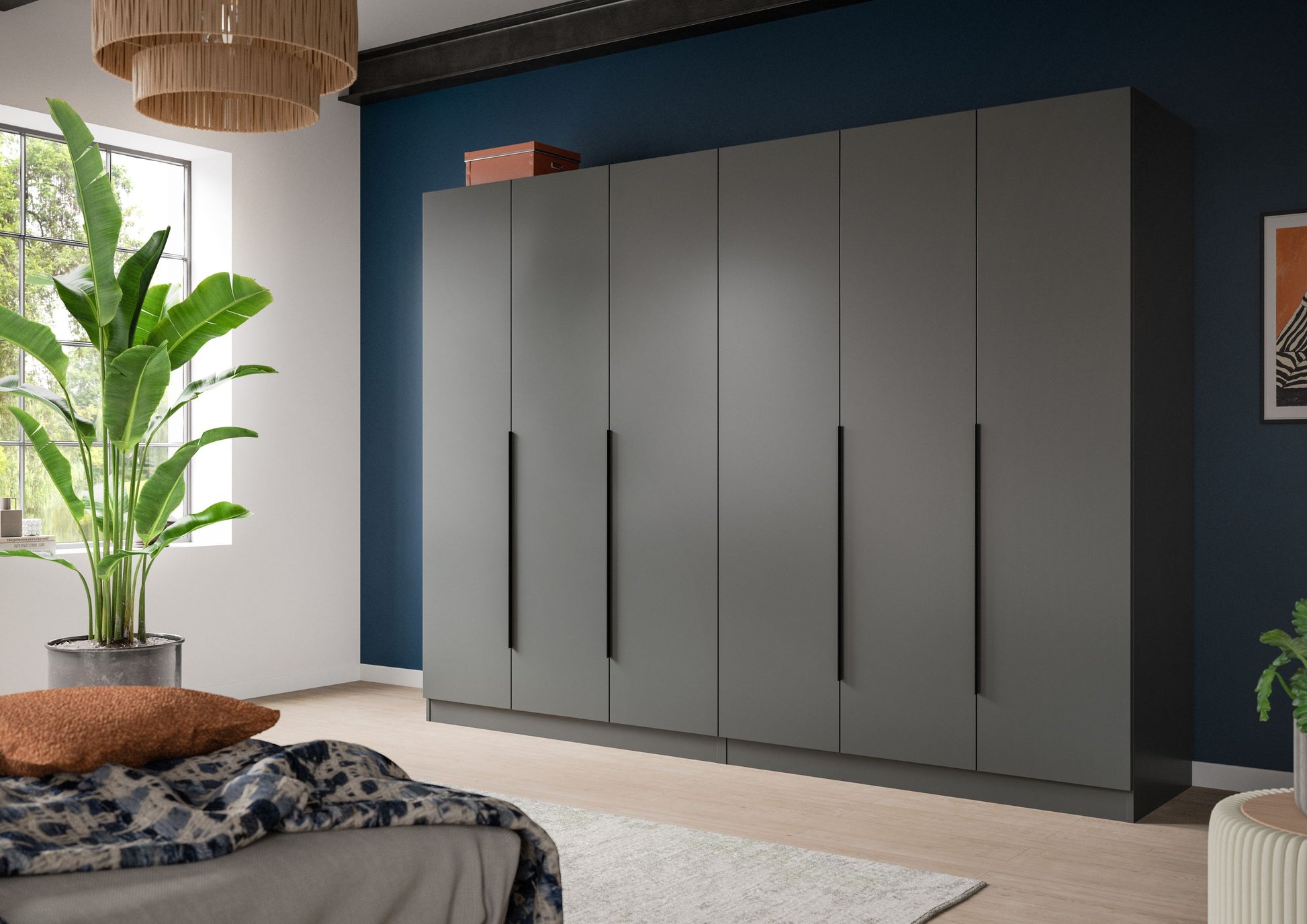 Homes & Jones Kleiderschrank 2-tlg. dunkelgrau, Front mit sechs Griffleisten