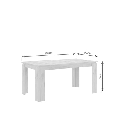 Ausziehbarer Esstisch, Maße 160–200 x 76 x 90 cm (Zeichnung mit Tischplatte und Beinen)