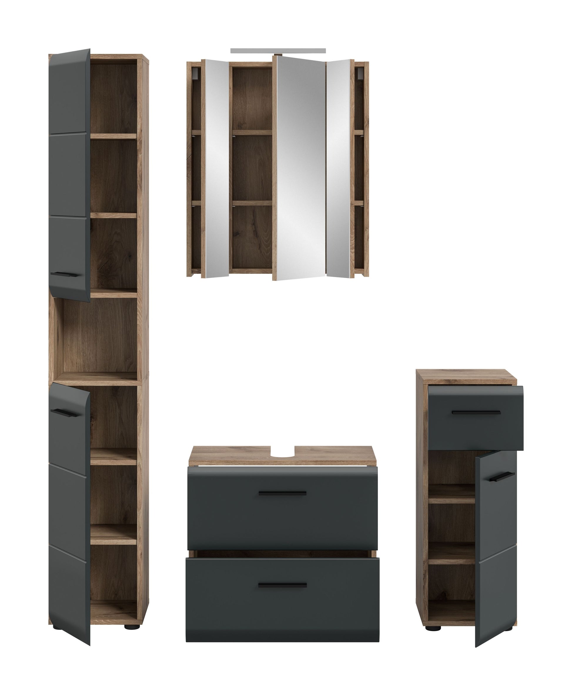 Badmöbel-Set 5-tlg. mit Waschtischunterschrank, Hochschrank und Seitenschrank, Holz/Anthrazit