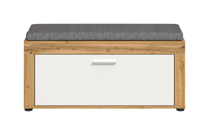 Banc avec coussin JAM (L/H/P : env. 100/44/35 cm) en décor chêne Wotan/blanc